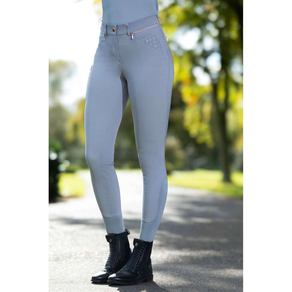 HKM Pantalon d'Équitation Rosegold Sparkle Full Grip Gris/Or Rose