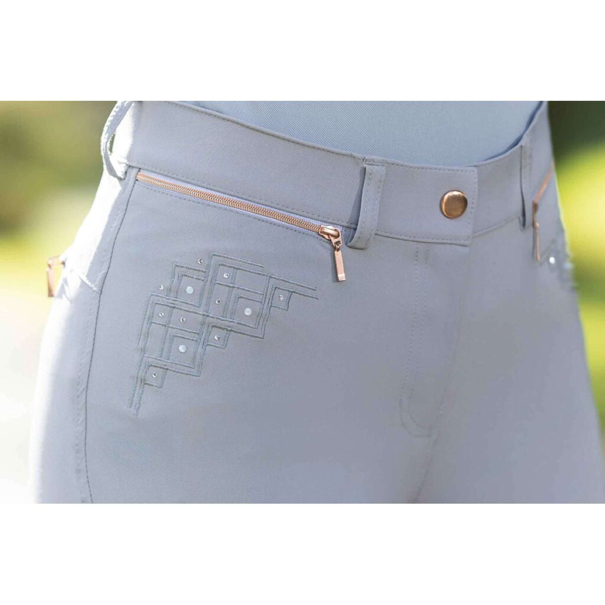 HKM Pantalon d'Équitation Rosegold Sparkle Full Grip Gris/Or Rose