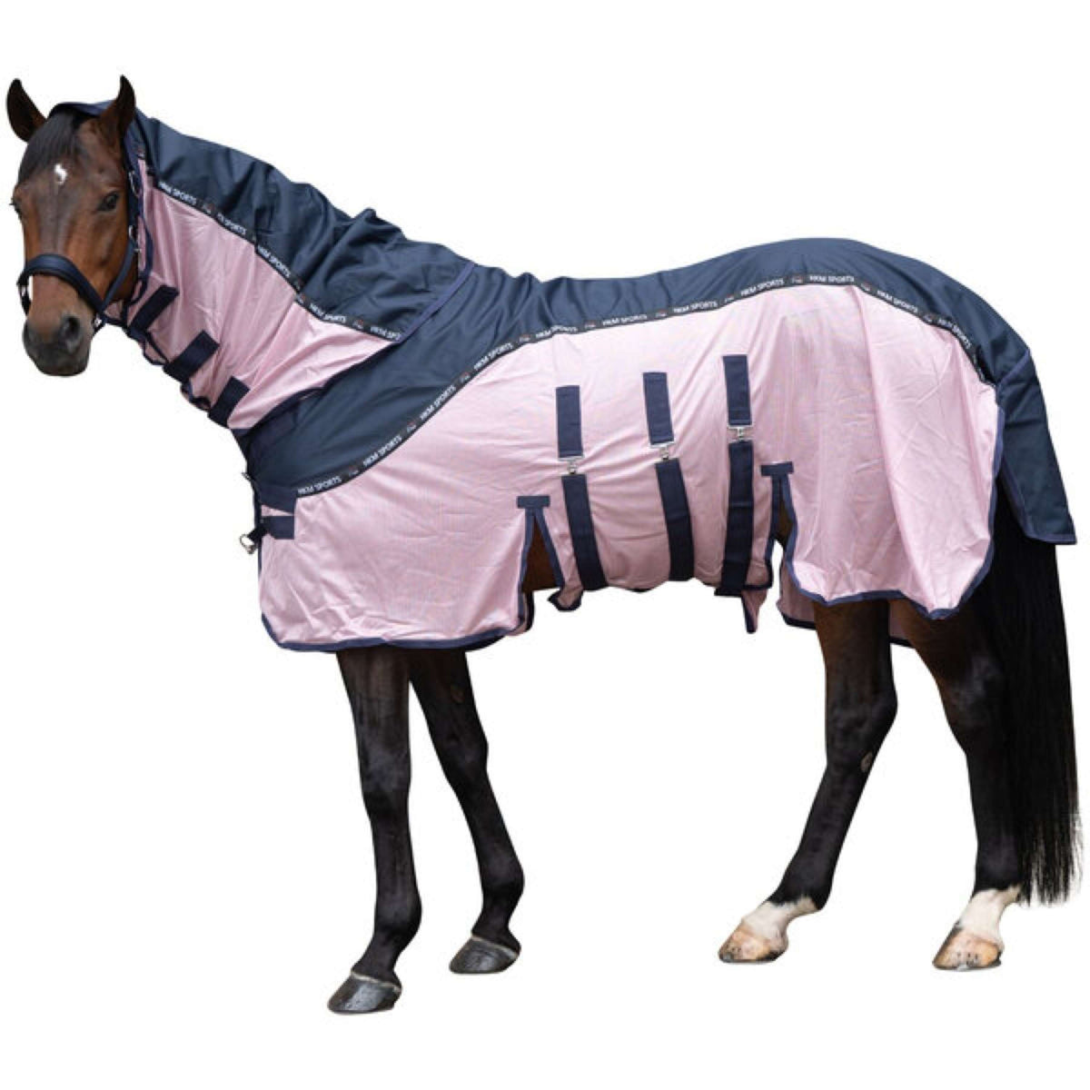 HKM Couverture Anti-Mouches Comfort Rain Bleu foncé/rose