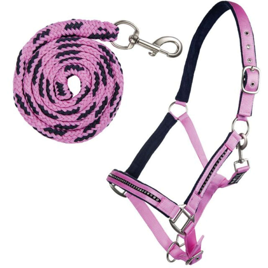 HKM Ensemble Licol Crystal Souple Rembourrage Rose/Bleu foncé
