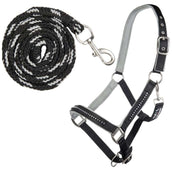 HKM Ensemble Licol Crystal Souple Rembourrage Noir/Gris