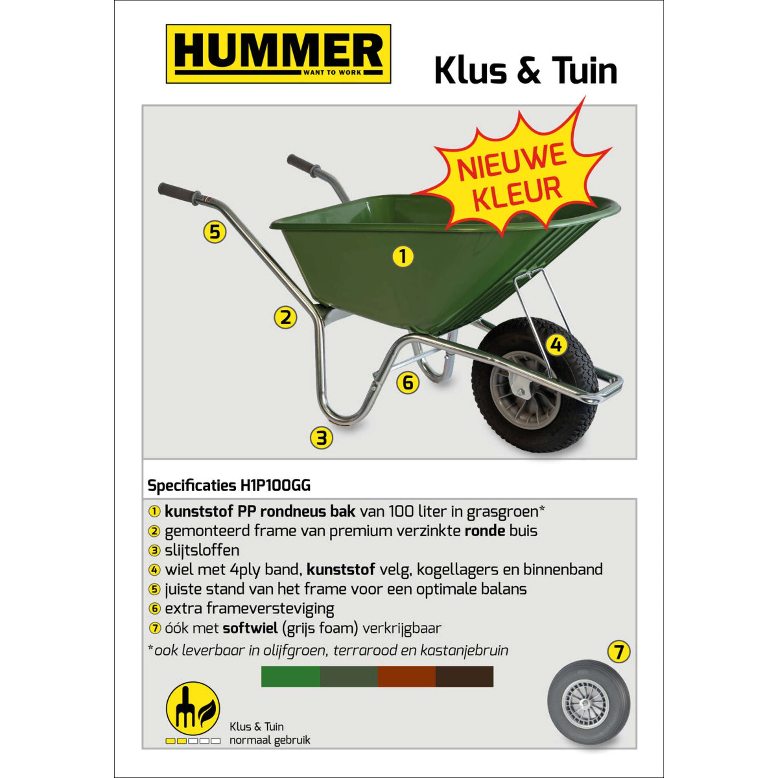 Hummer Brouette Pneu gonflable Grasgroen Hummer Brouette Pneu gonflable Grasgroen