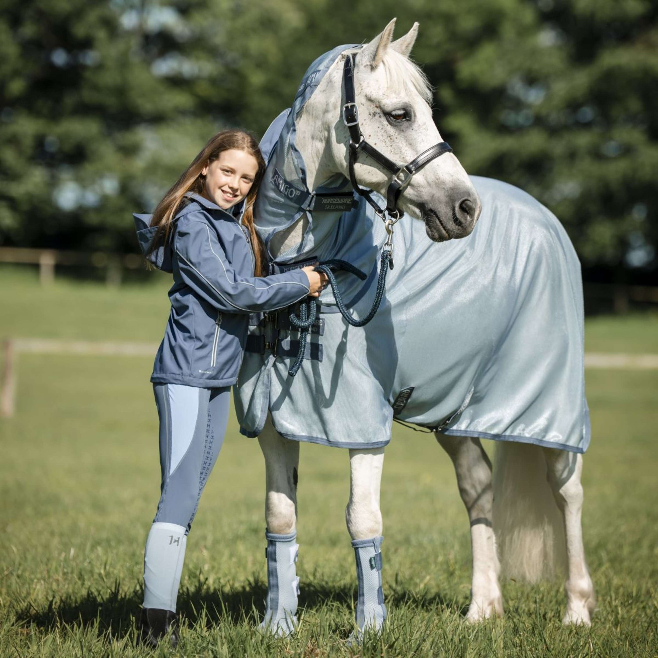 Amigo Couverture Anti-Mouches Plus Pony Heather Blue/Blue/Silver Amigo Couverture Anti-Mouches Plus Pony Heather Blue/Blue/Silver