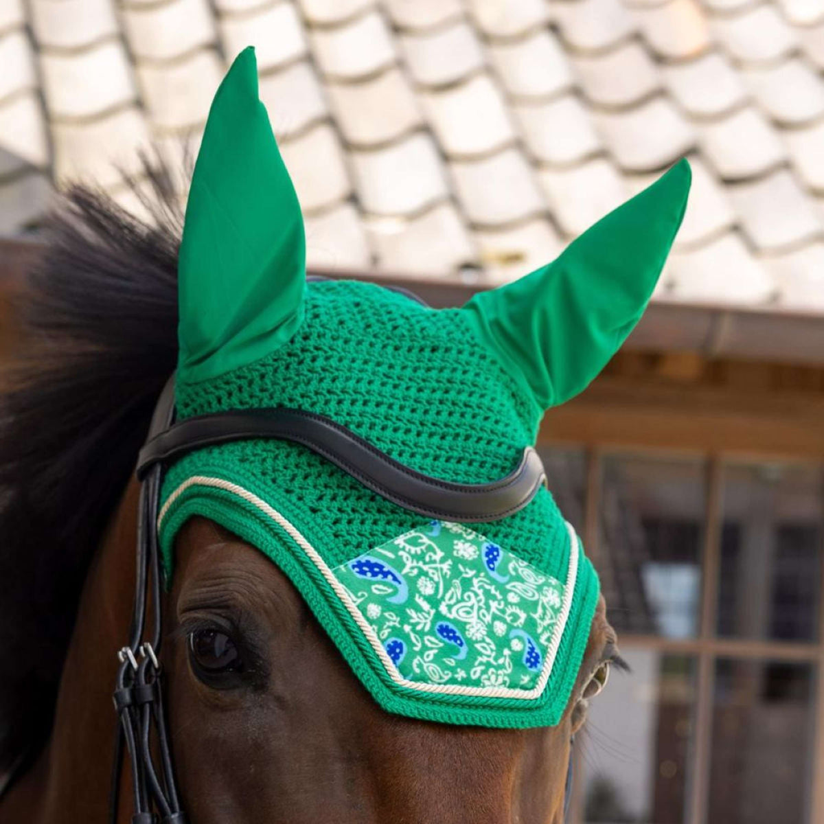 Kentucky Bonnet Anti-Mouches Wellington Velvet Paisley Garden Vert/Marine