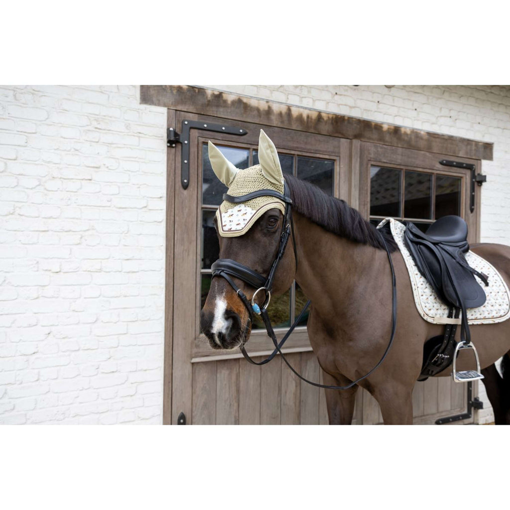 Kentucky Bonnet Anti-Mouches Wellington Velvet Horse Printing Beige