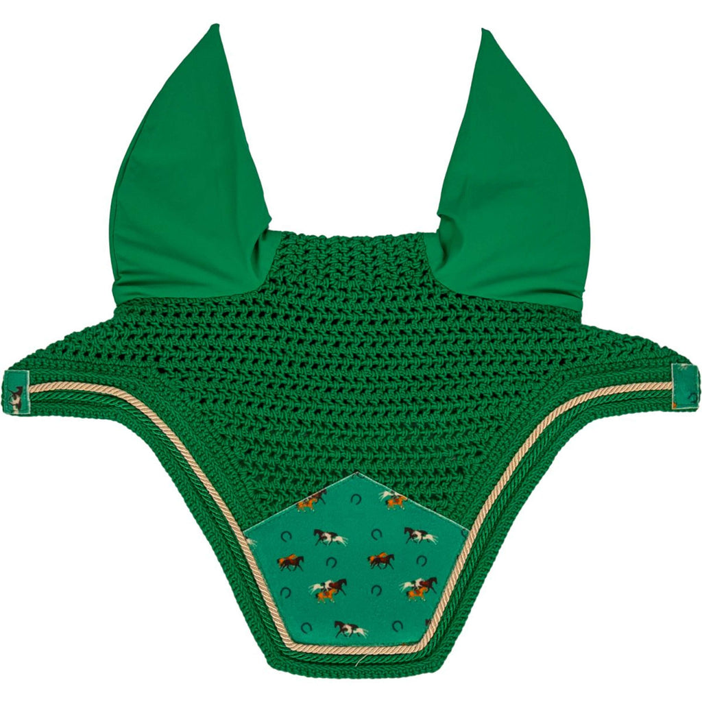 Kentucky Bonnet Anti-Mouches Wellington Velvet Horse Printing Vert