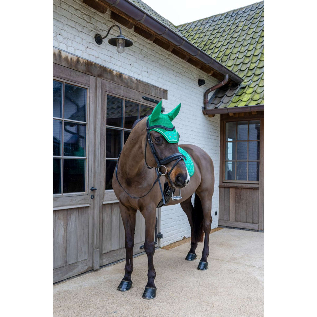Kentucky Bonnet Anti-Mouches Wellington Velvet Horse Printing Vert