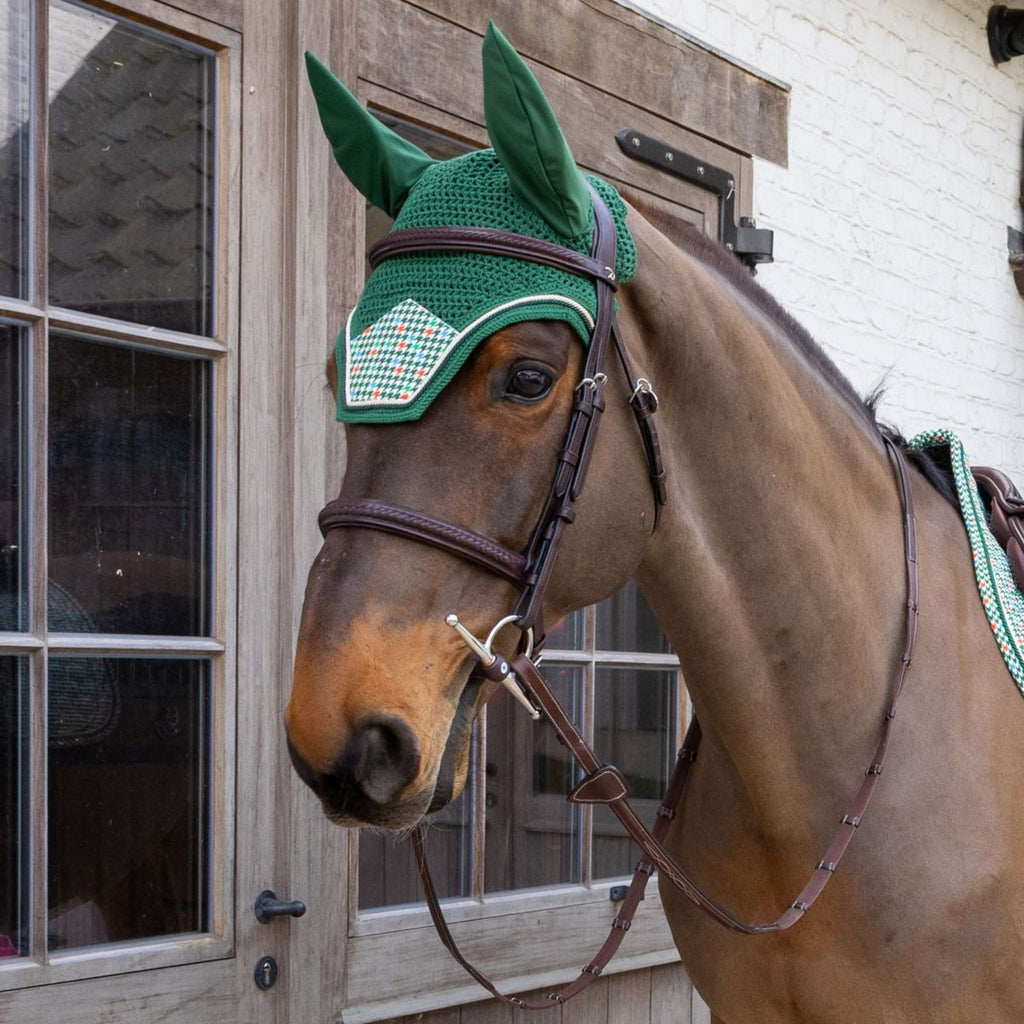 Kentucky Bonnet Anti-Mouches Wellington Velvet Pied De Poule Vert foncé