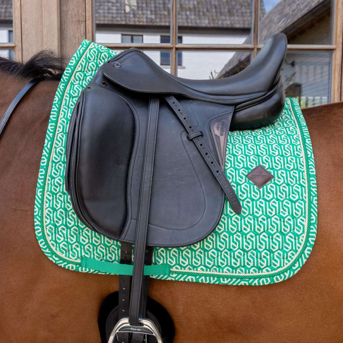 Kentucky Tapis de Selle Velvet Maze Cipher Dressage Blanc/Vert