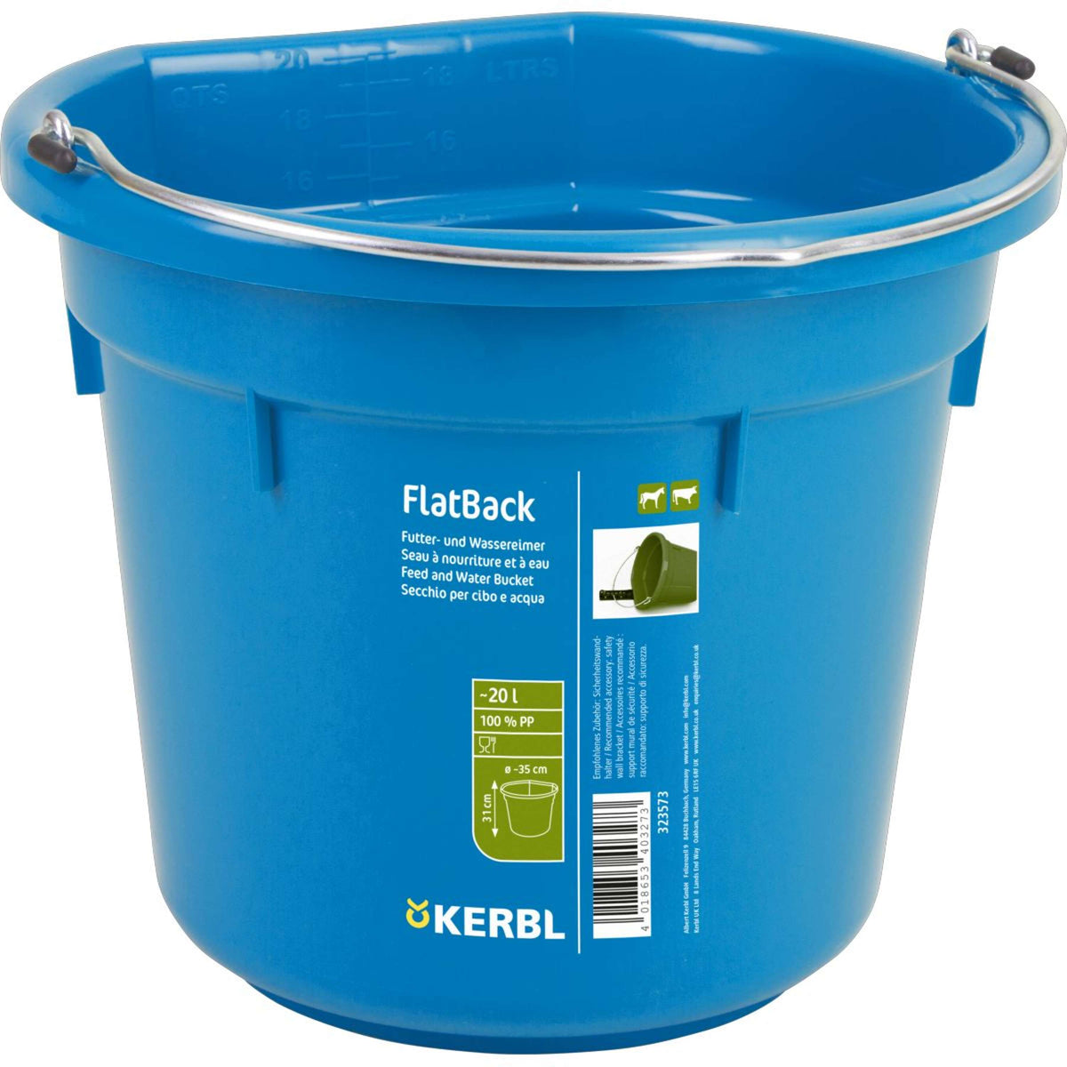 Kerbl Seau avec côté plat Bleu Royal