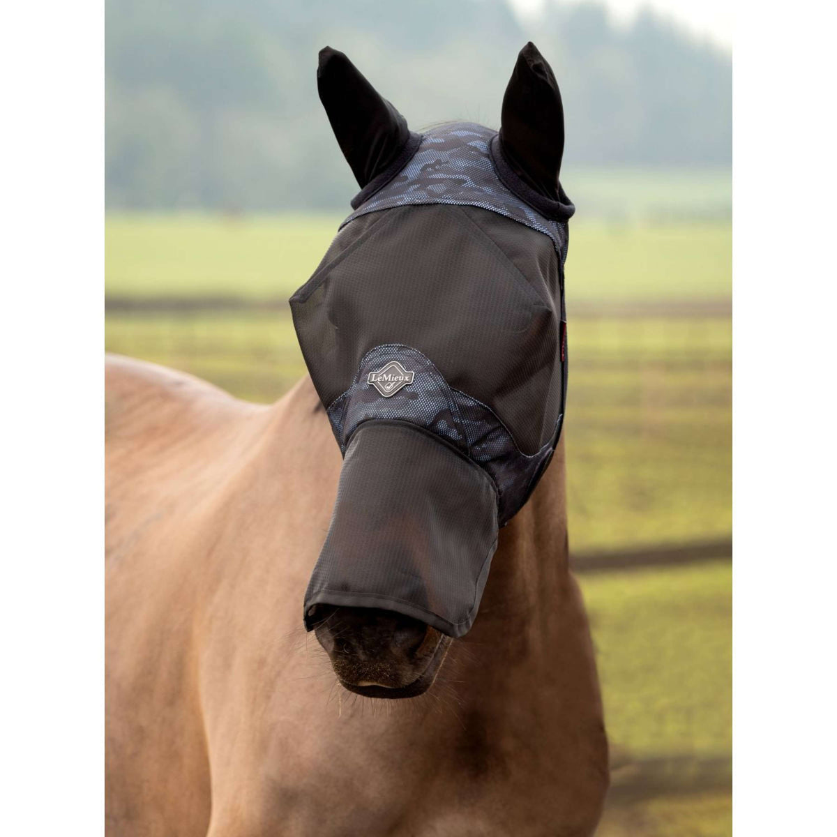 LeMieux Masque Anti-Mouches Full Visor-Tek Camo Bleu