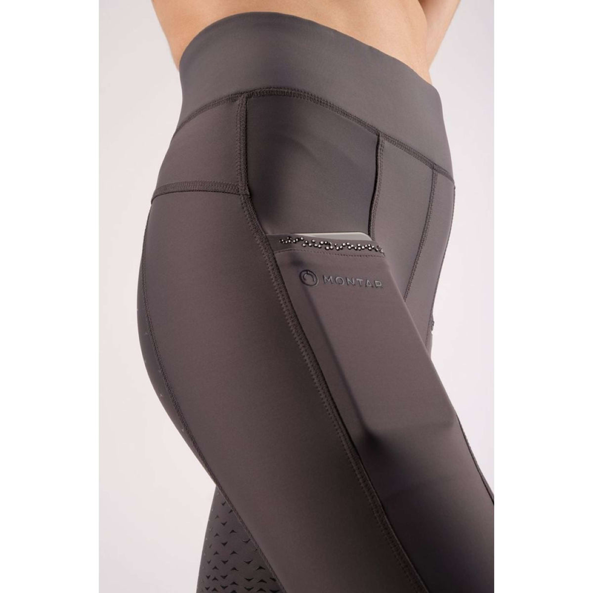 Montar Legging d'Équitation Crystal Pull On Full Grip Gris