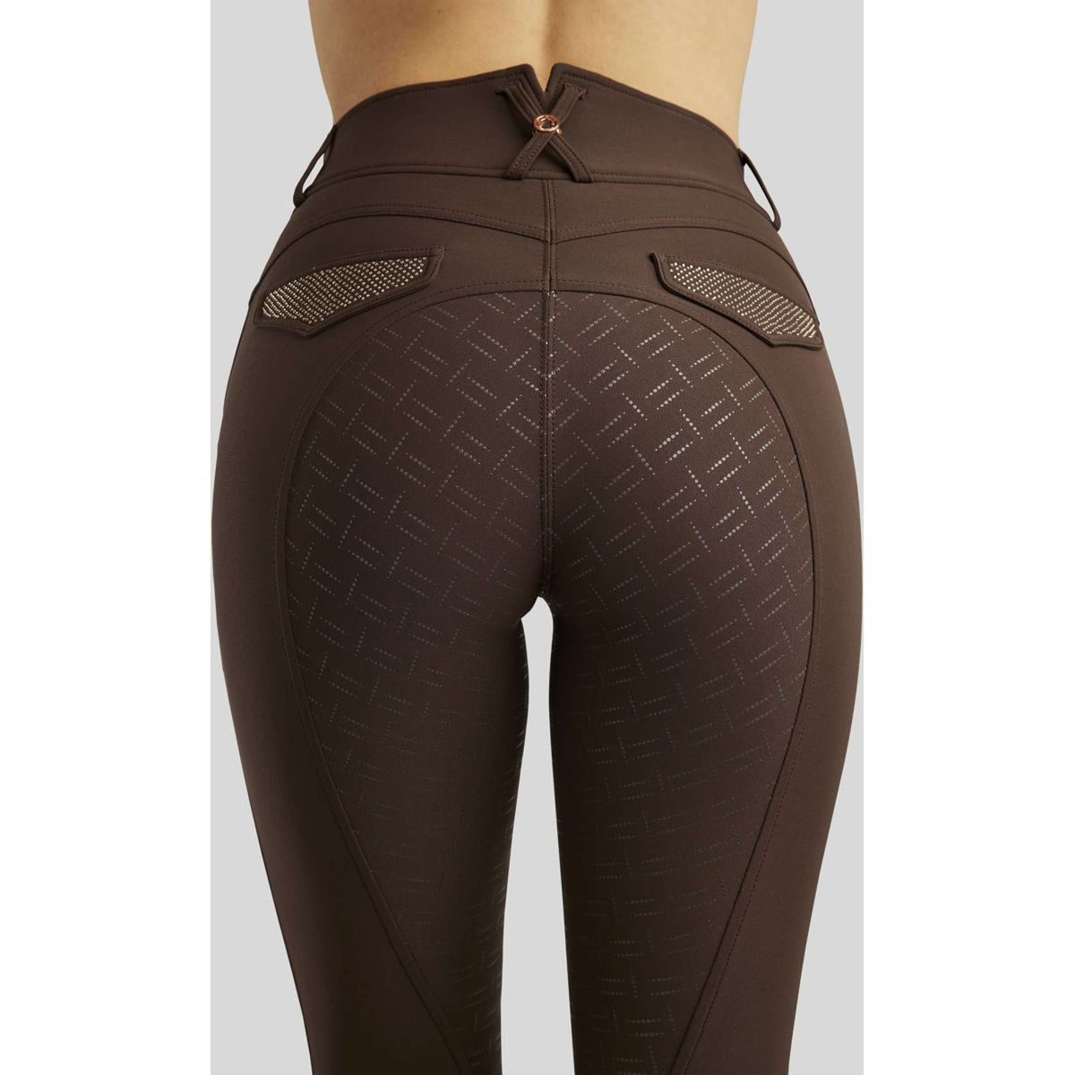 Montar Pantalon d'Équitation Briella Rosegold Crystals Highwaist Full Grip Marron