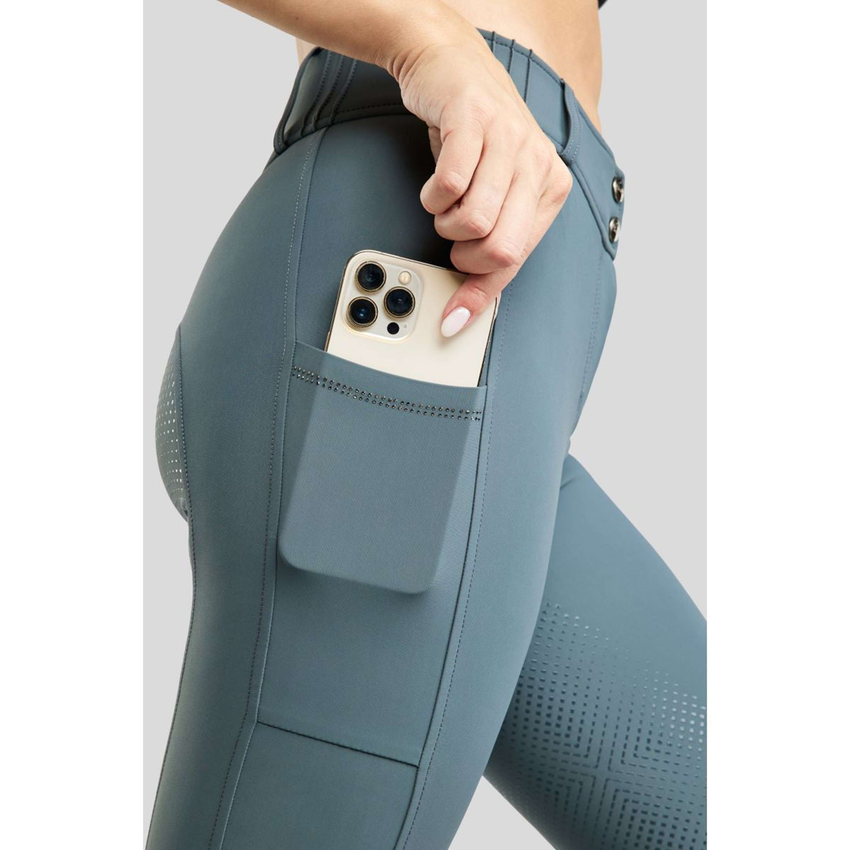 Montar Pantalon d'Équitation MoZuna Gun Metal Crystals Full Grip Dark Slate