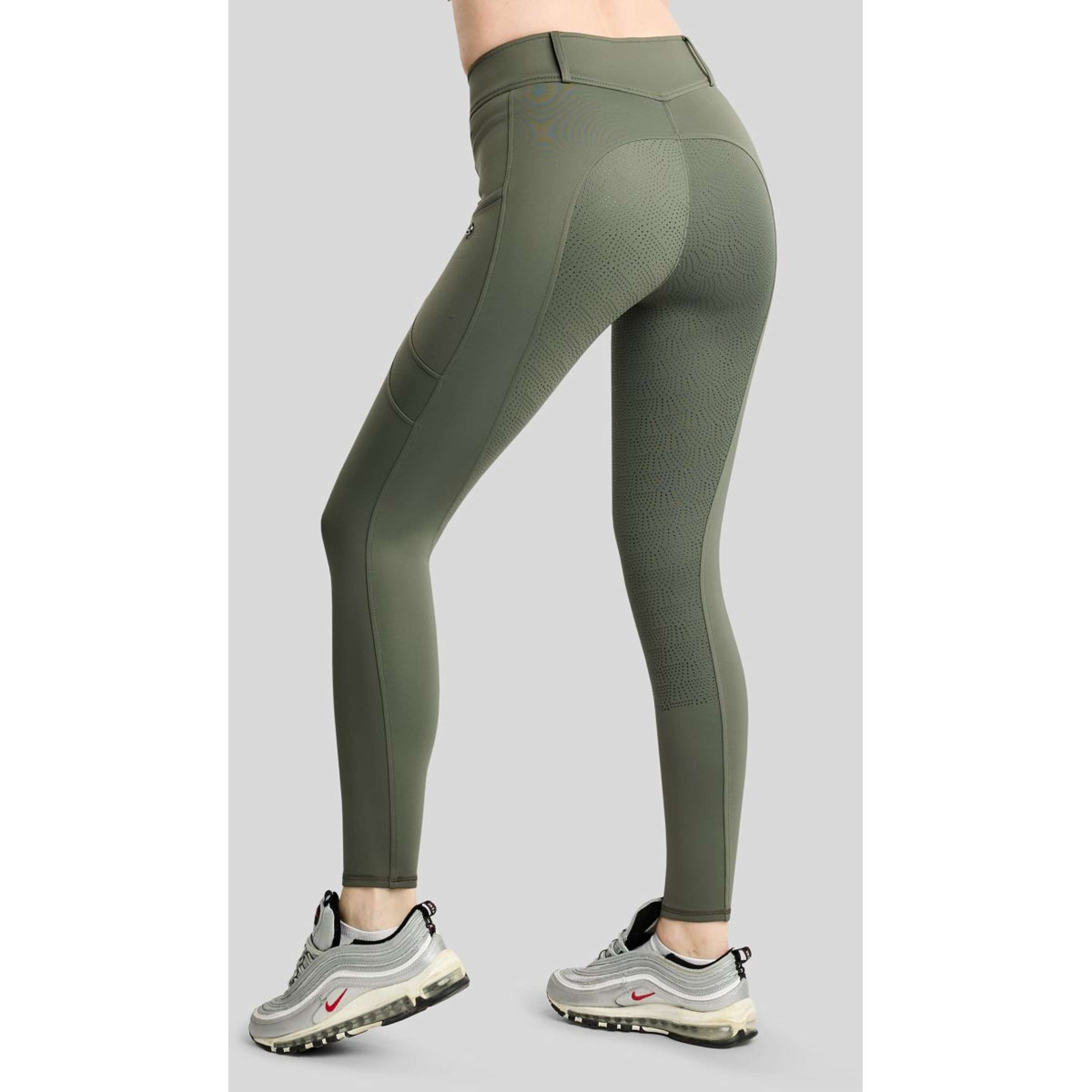 Montar Leggings d'équitation Thermo MoAddie Hybrid Gun Metal Logo Full Grip Forest Green