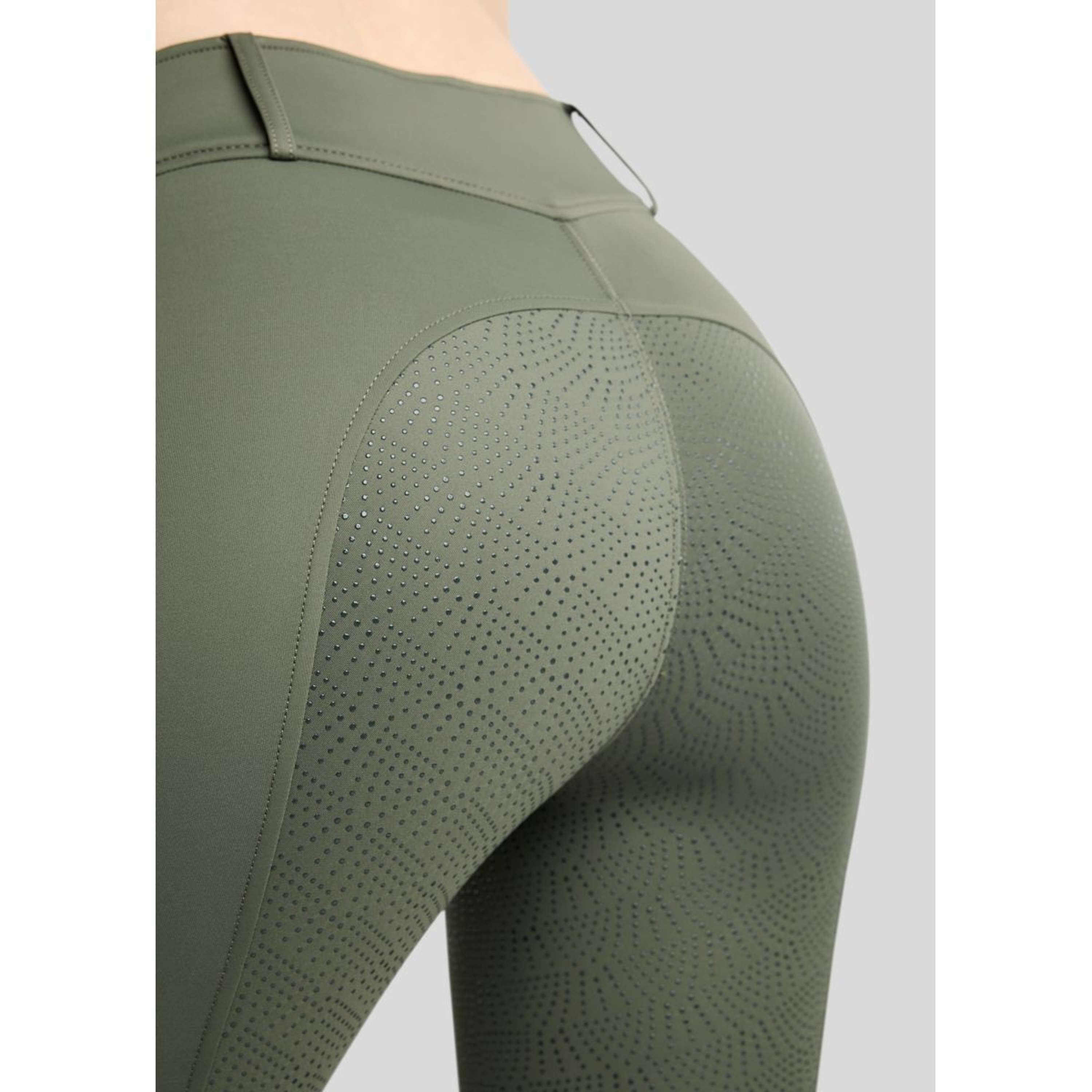 Montar Leggings d'équitation Thermo MoAddie Hybrid Gun Metal Logo Full Grip Forest Green