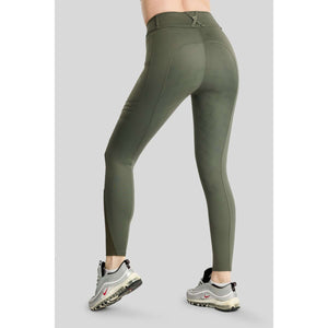 Montar Legging d'Équitation MoWilma Hybrid Pintucks Golden Quartz Crystals Full Grip Forest Green