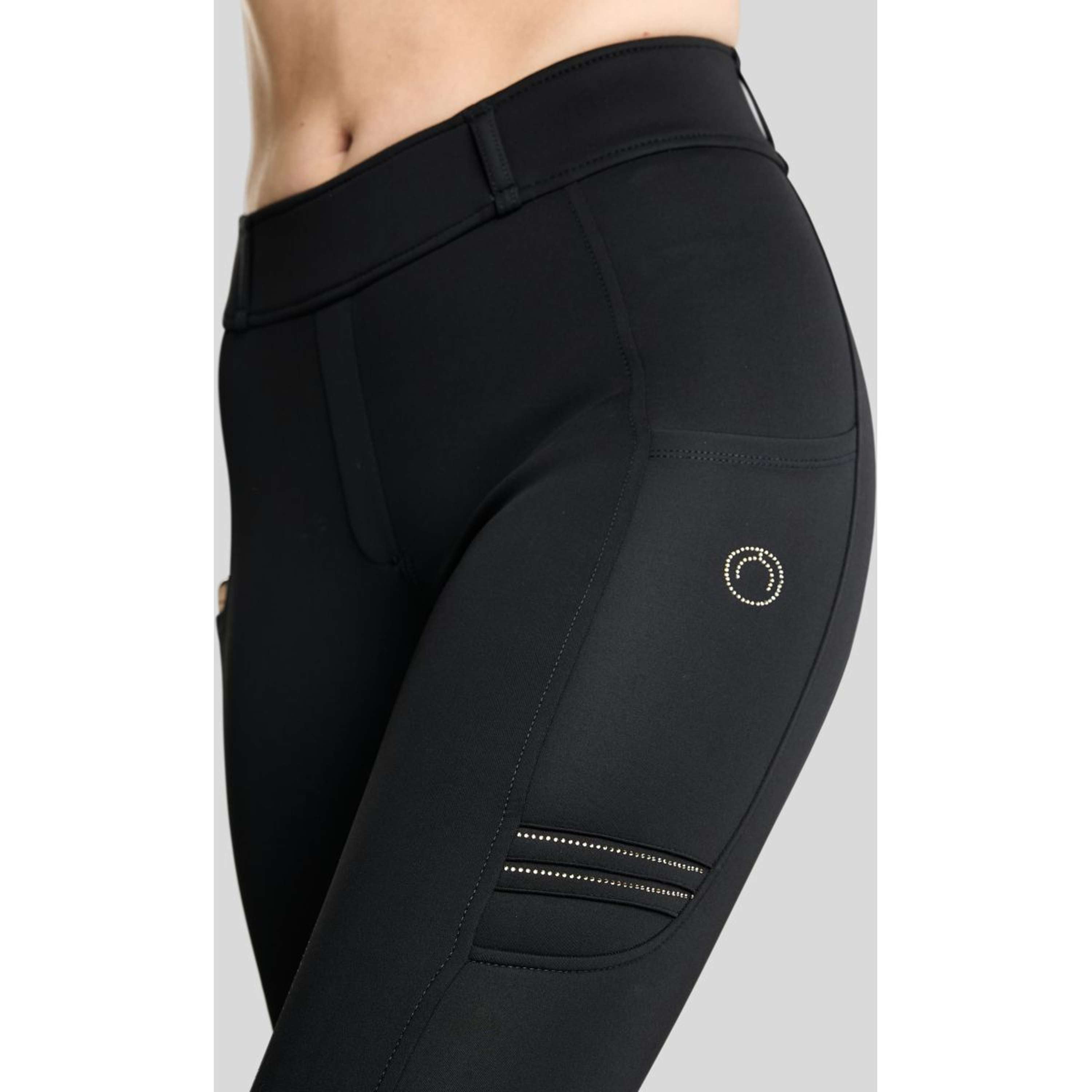 Montar Legging d'Équitation MoWilma Hybrid Pintucks Golden Quartz Crystals Full Grip Noir