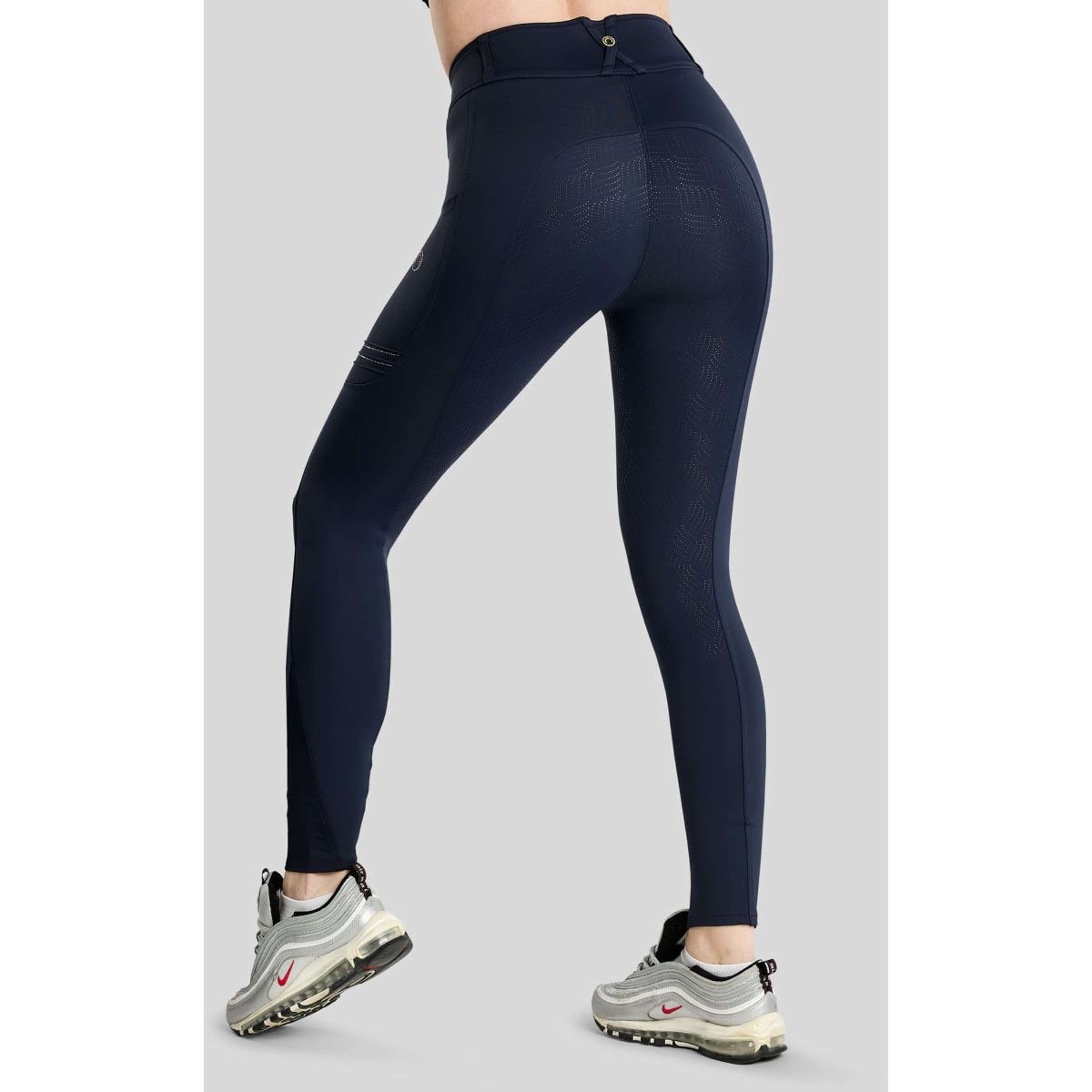 Montar Legging d'Équitation MoWilma Hybrid Pintucks Golden Quartz Crystals Full Grip Marine