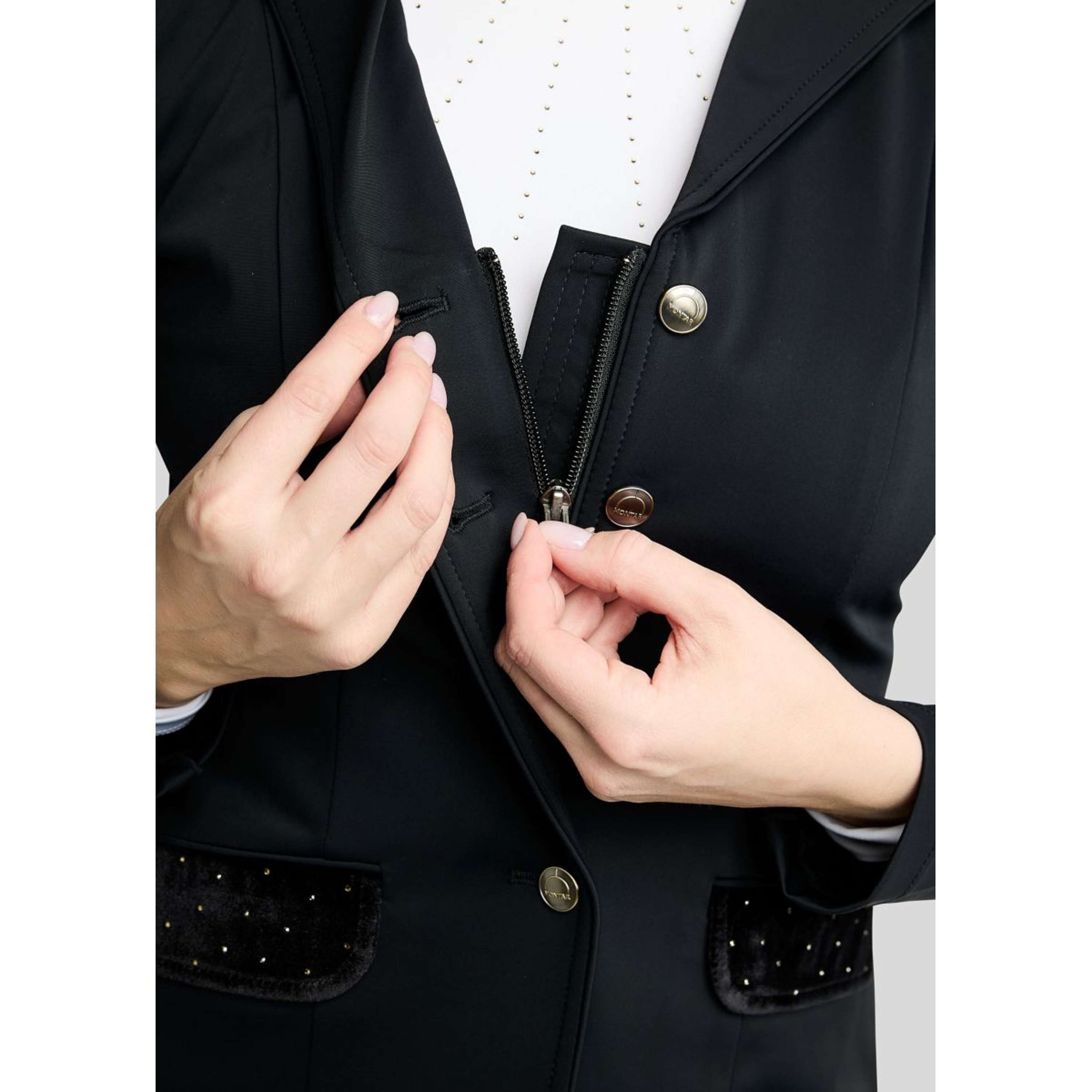 Montar Veste de Concours MoValerie Velvet Details Golden Quartz Crystals Noir