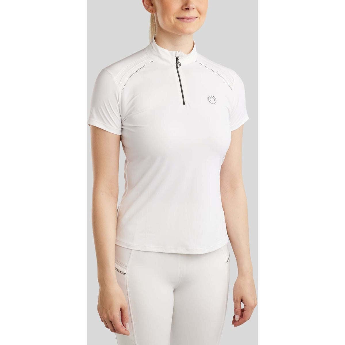 Montar T-shirt de Concours MoPearl Pintucks Gun Metal Crystals Blanc