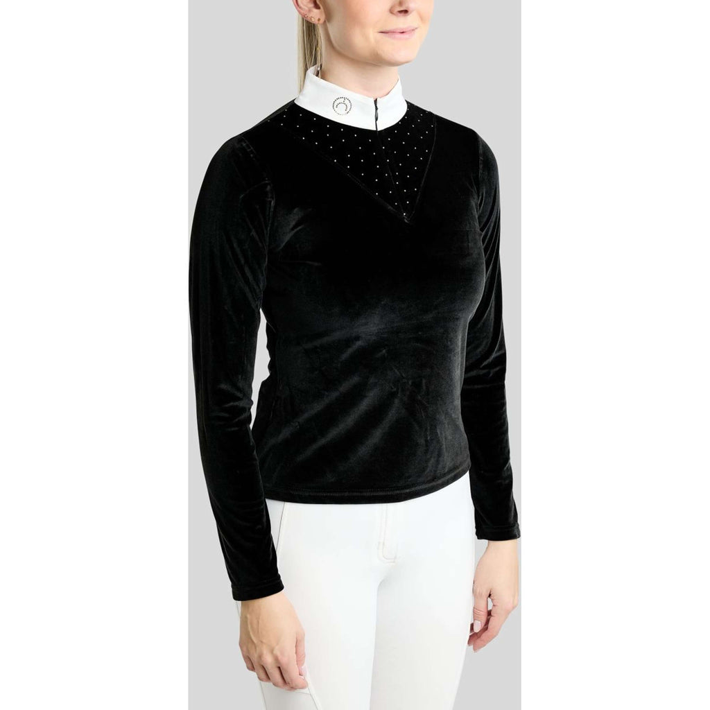 Montar T-shirt de Concours MoValerie Velvet Golden Quartz Crystals Longues Manches Noir