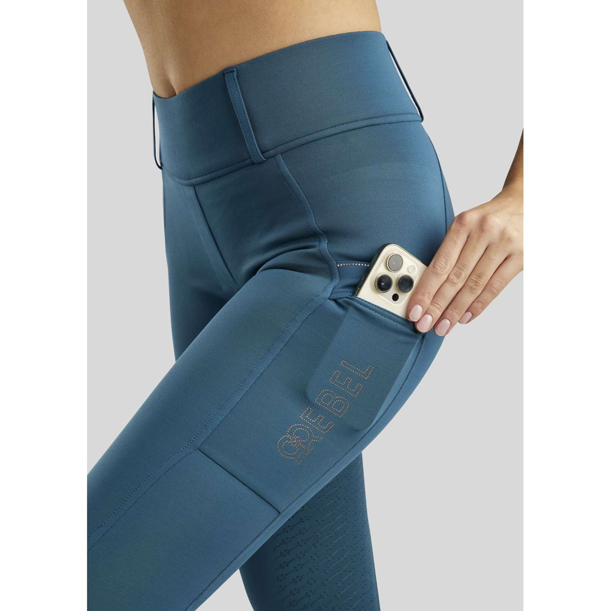 Rebel Legging d'Équitation Beltloops Rosegold Crystals Full Grip Petrol