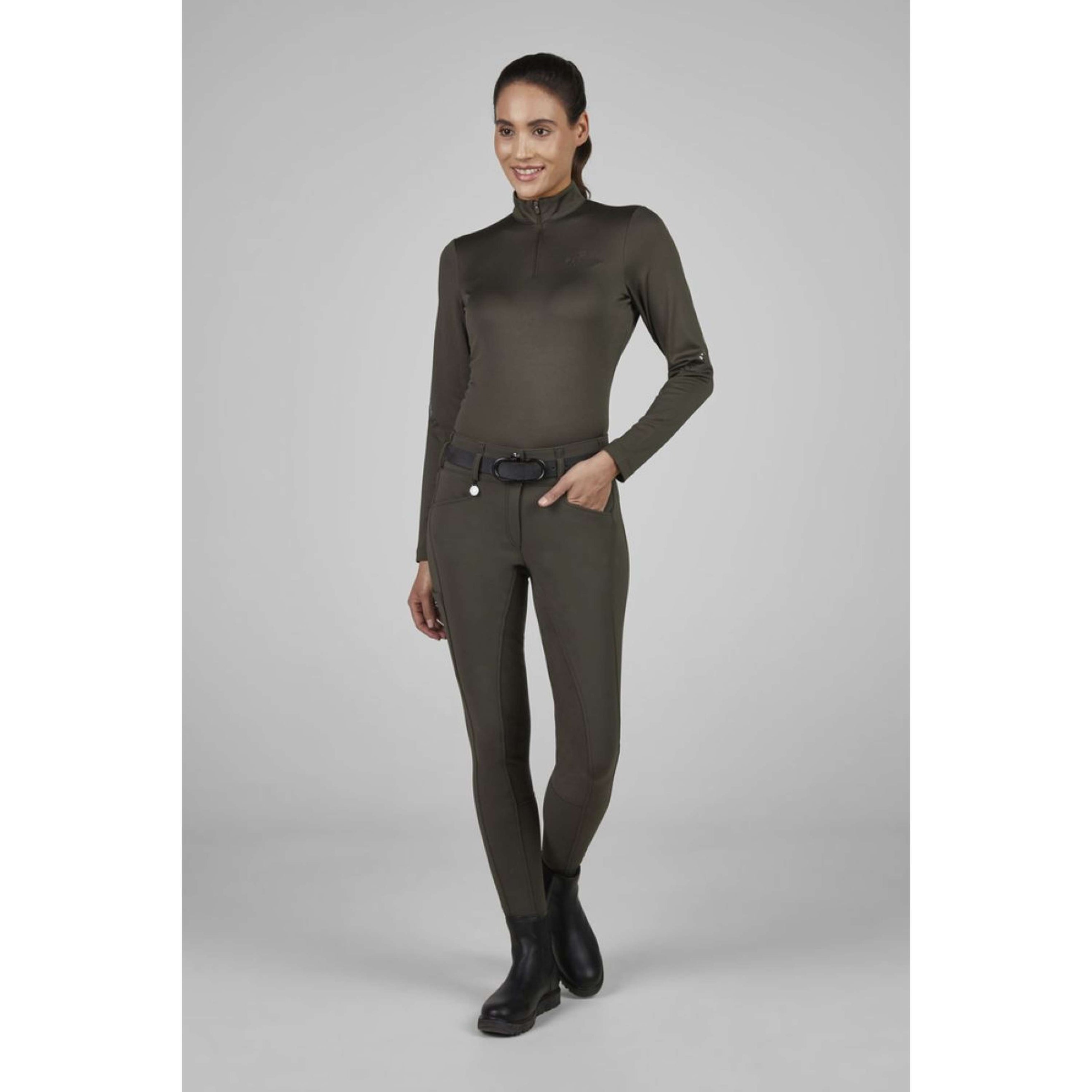 Pikeur Pantalon d'Équitation New Candela Full Grip Flex Faux Leather Deep Khaki