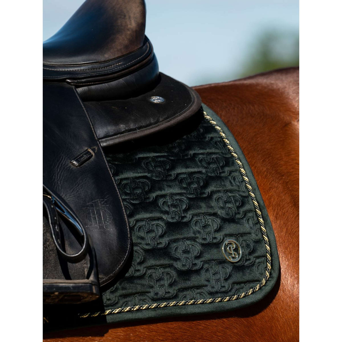 PS of Sweden Tapis de Selle Velvet Monogram Dressage Midnight Green