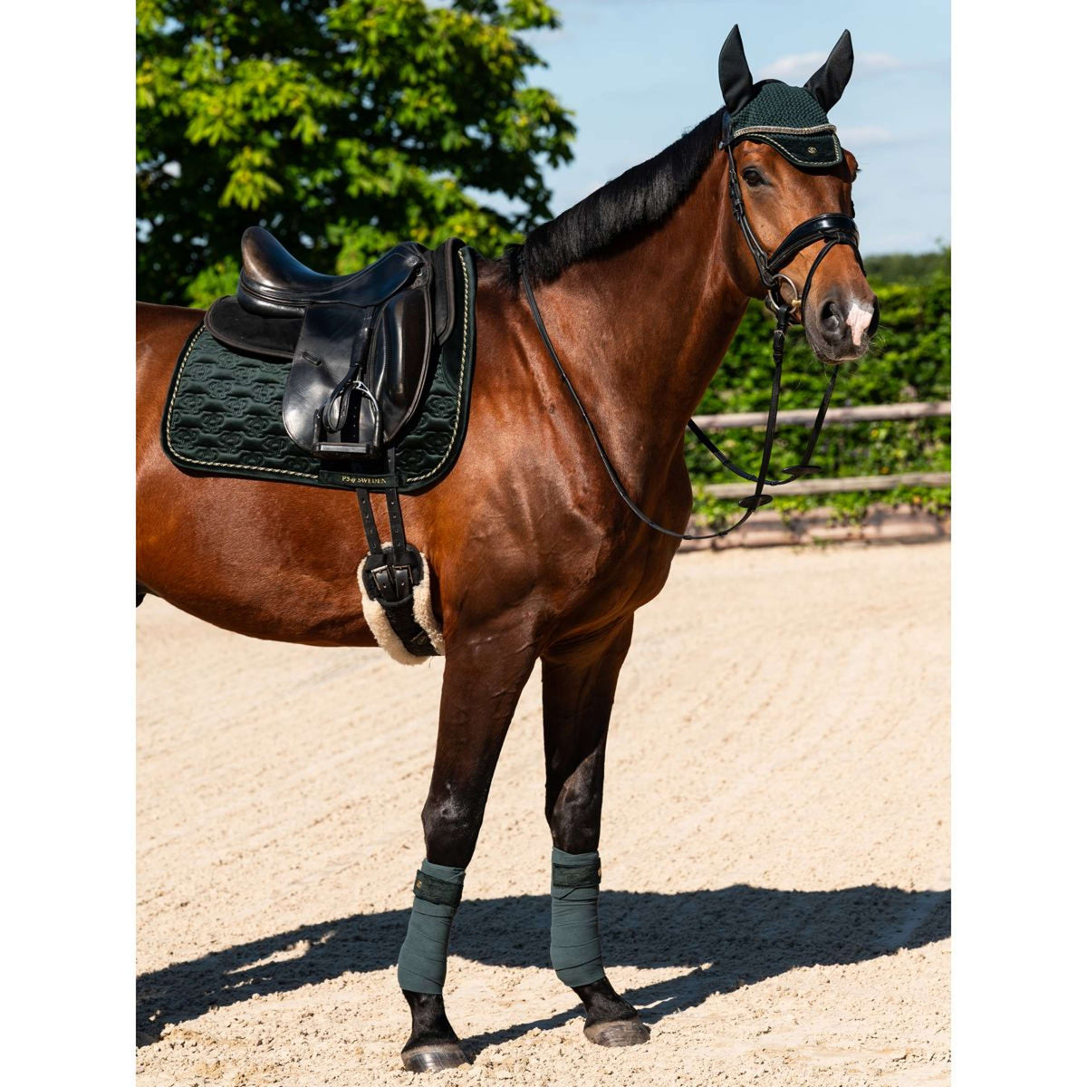 PS of Sweden Tapis de Selle Velvet Monogram Dressage Midnight Green