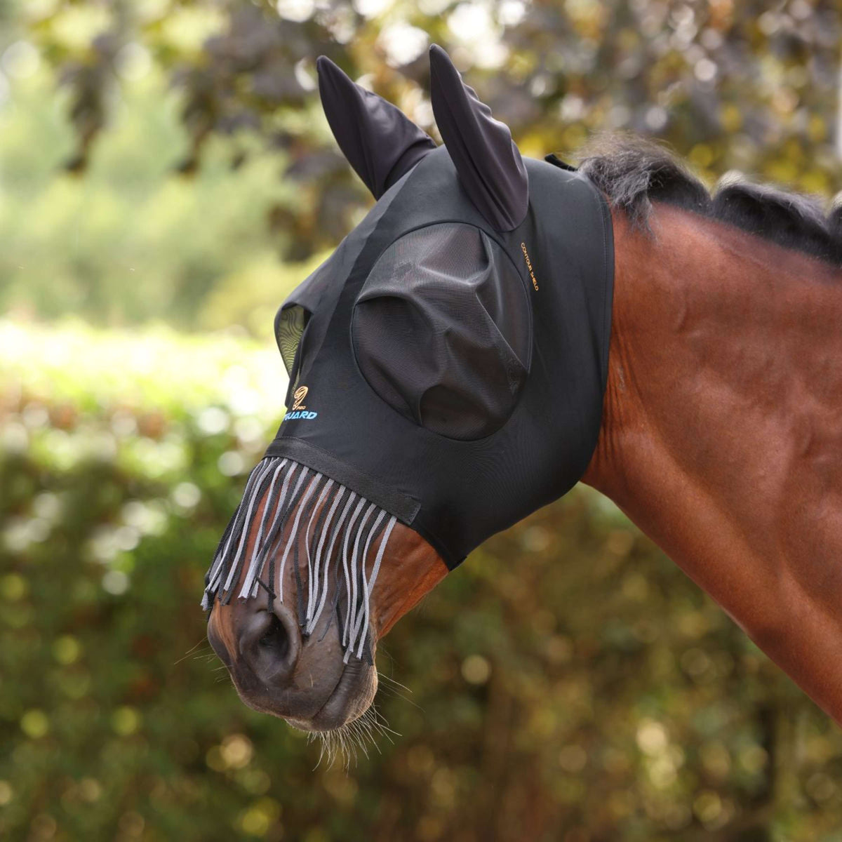FlyGuard Masque Anti-Mouches Pro Stretch avec Oreilles et Franges Jet
