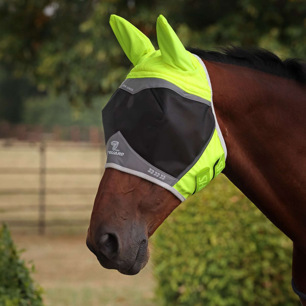 FlyGuard by Shires Masque Anti-Mouches Pro Hi-Viz Fine Mesh avec Oreilles Fluorescent-jaune