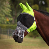 FlyGuard Masque Anti-Mouches Pro Hi-Viz Fine Mesh avec Oreilles et Franges Fluorescent-jaune