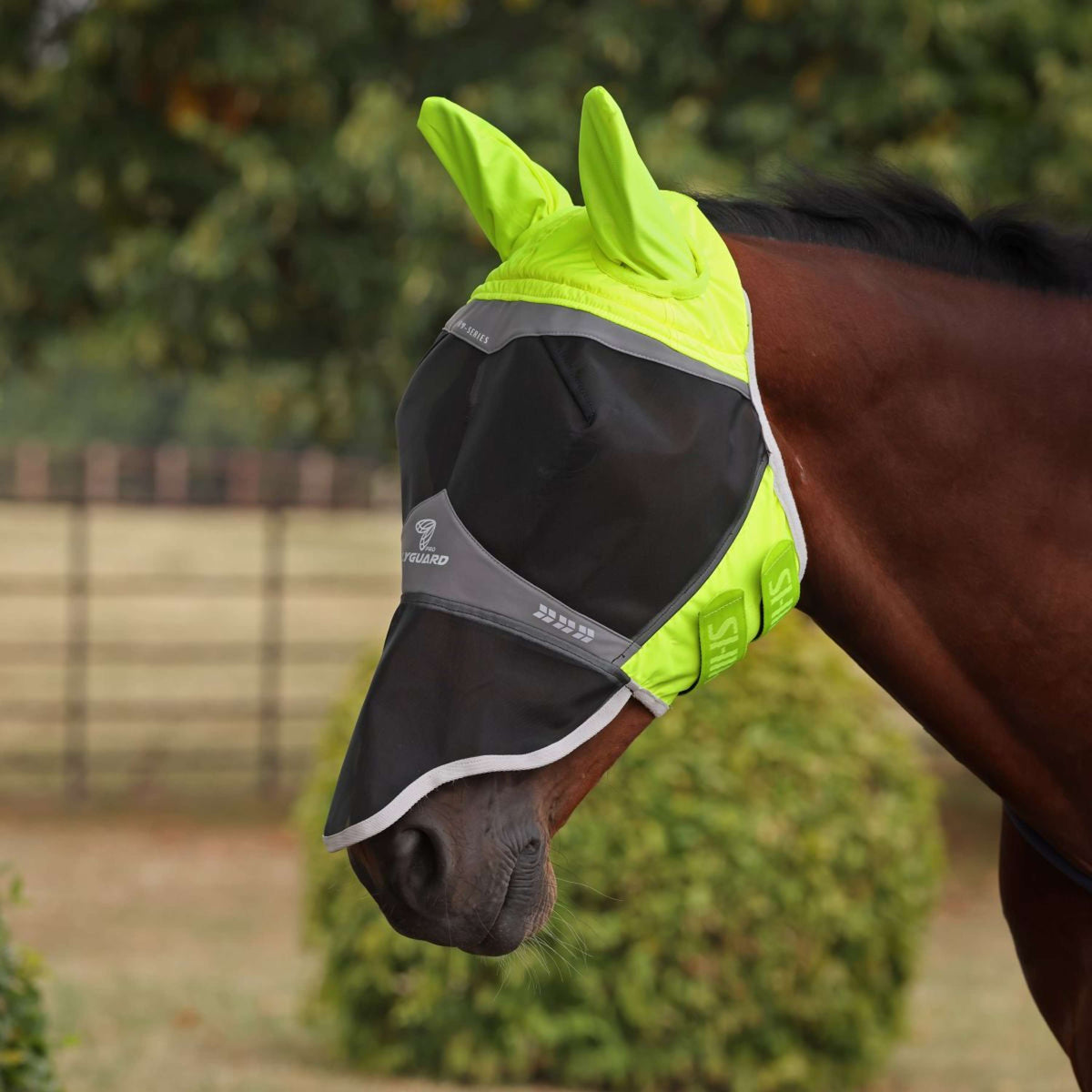 FlyGuard Masque Anti-Mouches Pro Hi-Viz Fine Mesh avec Oreilles et Nez Fluorescent-jaune
