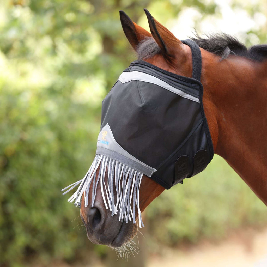 FlyGuard by Shires Masque Anti-Mouches Pro Fine Mesh sans Oreilles avec Franges Jet