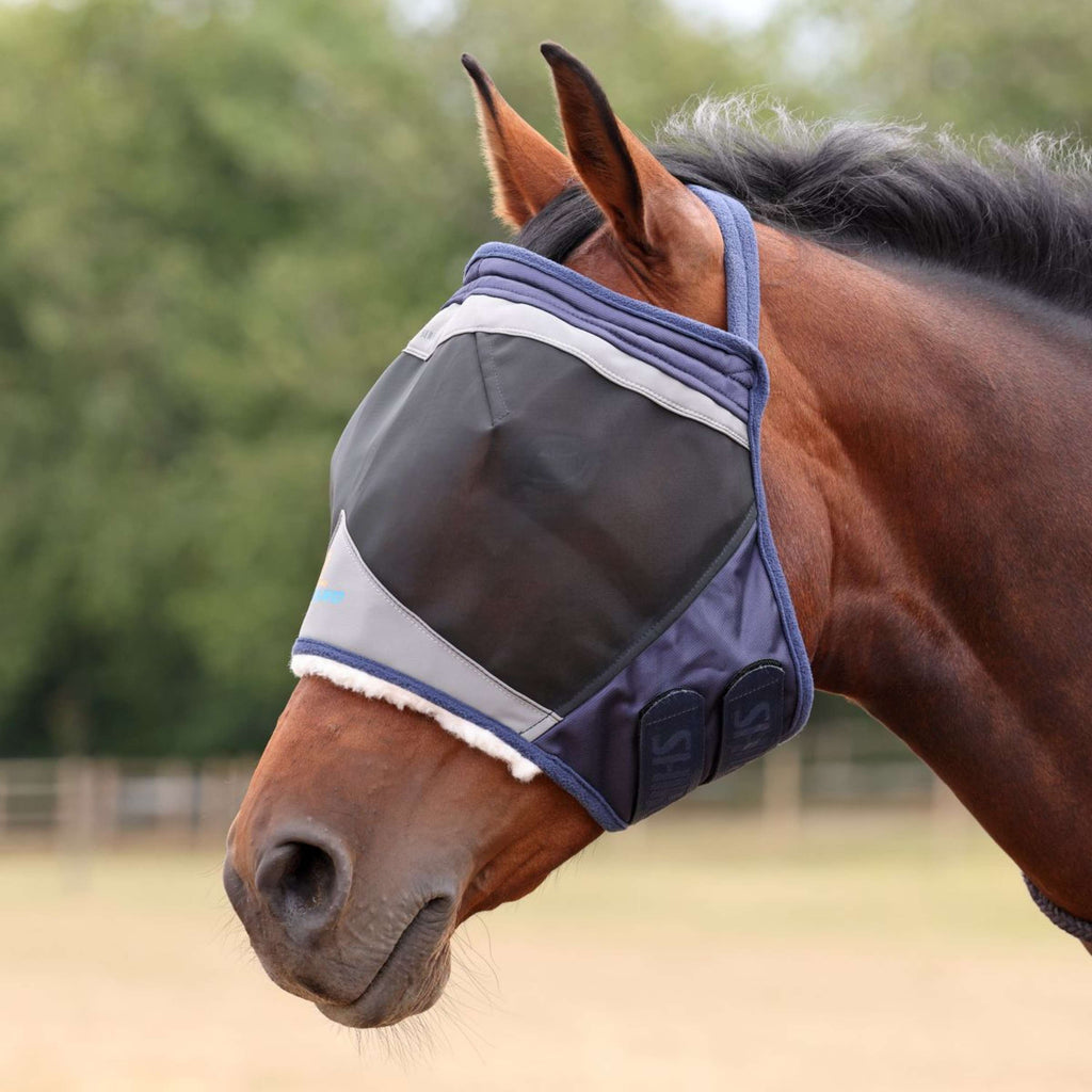 FlyGuard by Shires Masque Anti-Mouches Pro Fine Mesh sans Oreilles Marin