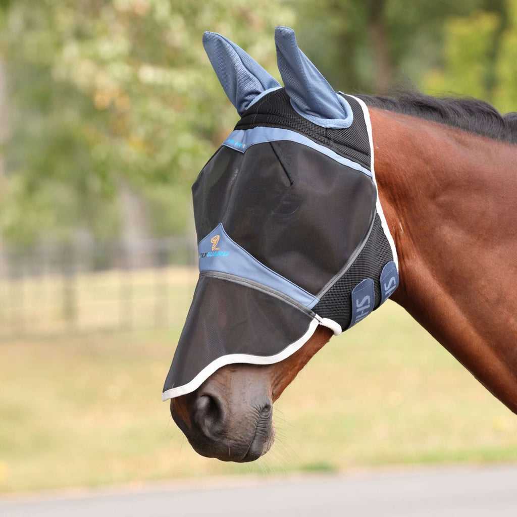 FlyGuard by Shires Masque Anti-Mouches Pro Air Motion avec Oreilles et Nez Deep Airforce Blue