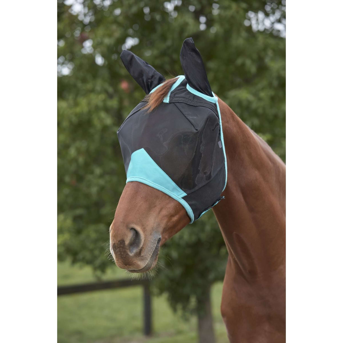 Weatherbeeta Masque Anti-Mouches Comfitec Deluxe Fine Mesh avec Oreilles Noir/Turquoise