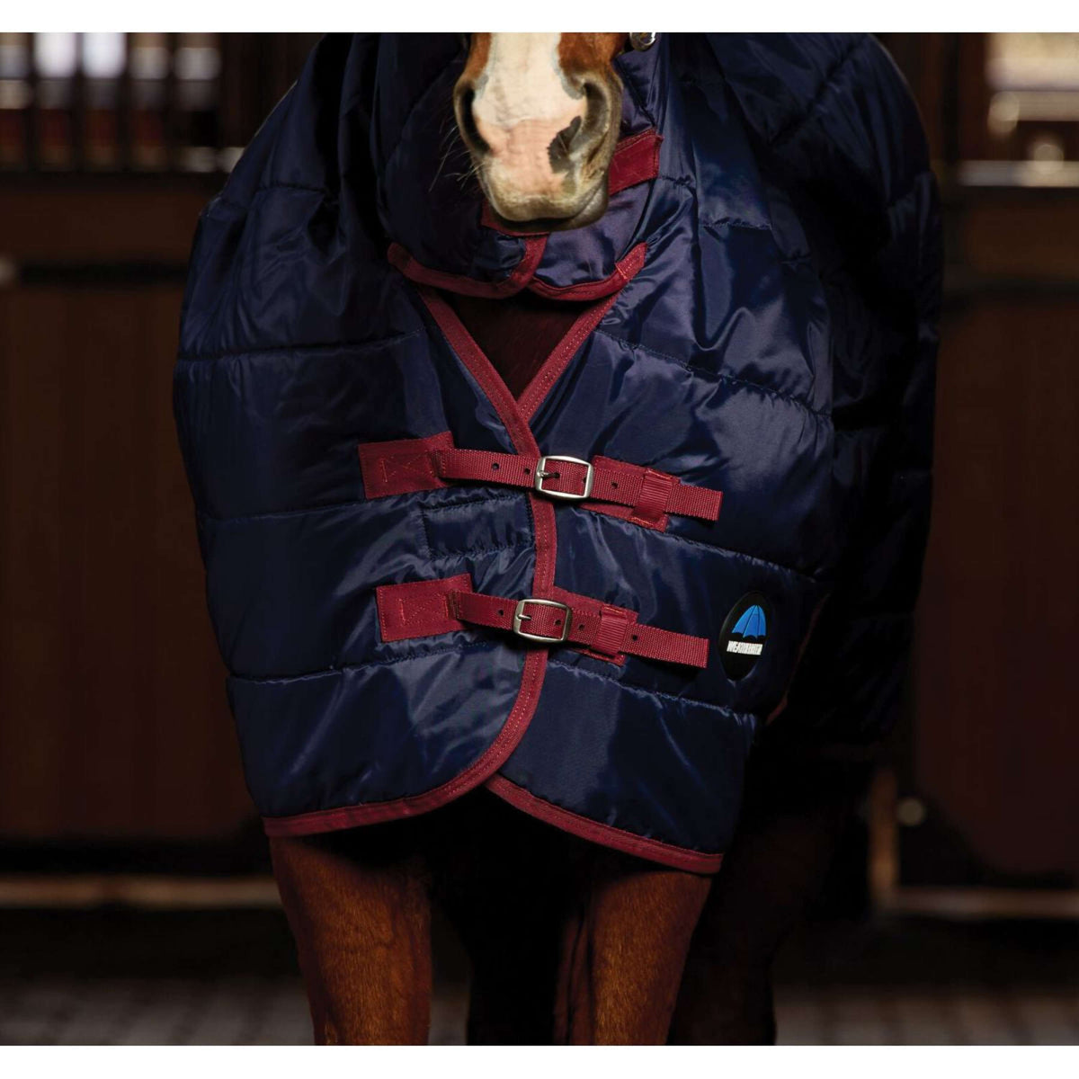 WeatherBeeta Couverture d'Écurie ComFiTec 210D Channel Quilt Combo Neck 100g Marine/Bordeaux
