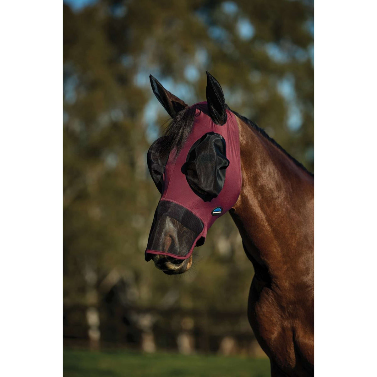 WeatherBeeta Masque Anti-Mouches ComFiTec Luxe Stretch avec Oreilles et Nez Bordeaux/Noir