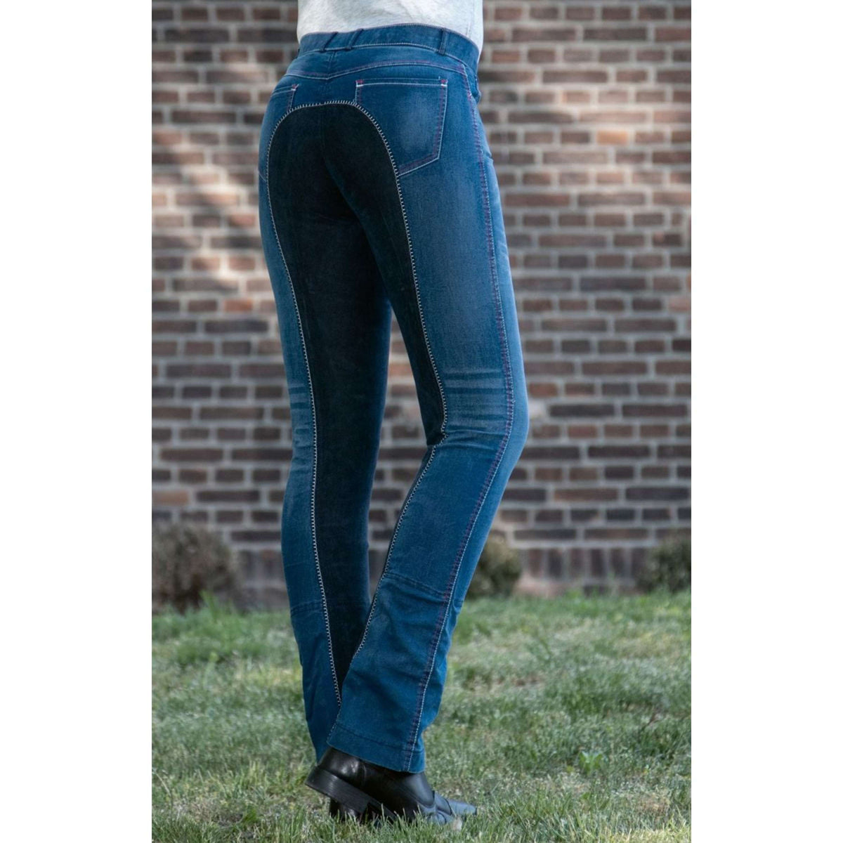 HKM Pantalon d'Équitation Summer Denim Bleu jeans/Bleu foncé